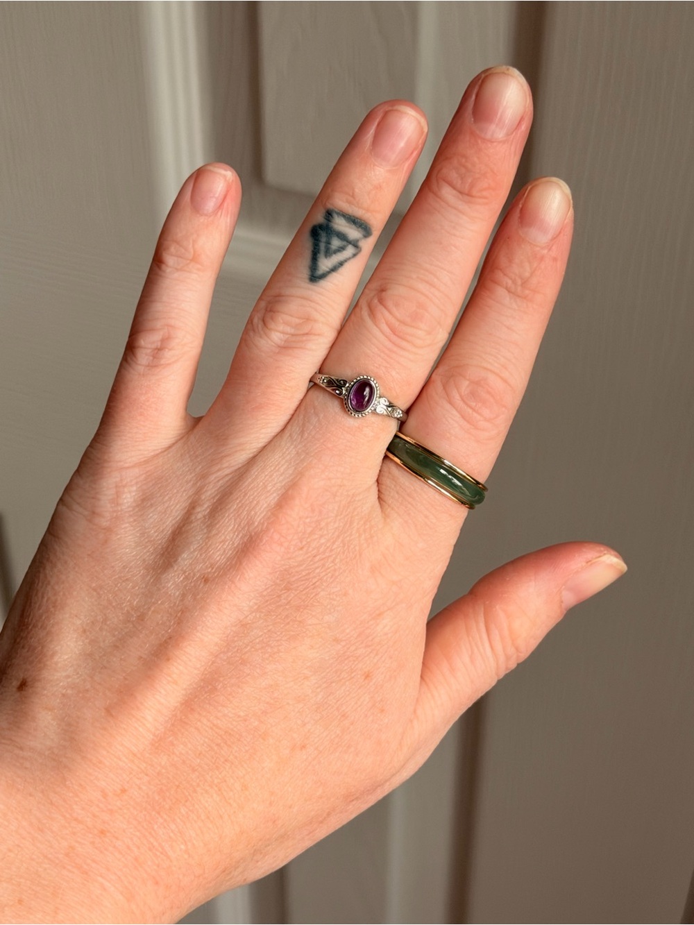 Silver Plated Amethyst Oval Ring - Purple Stone adjustable size